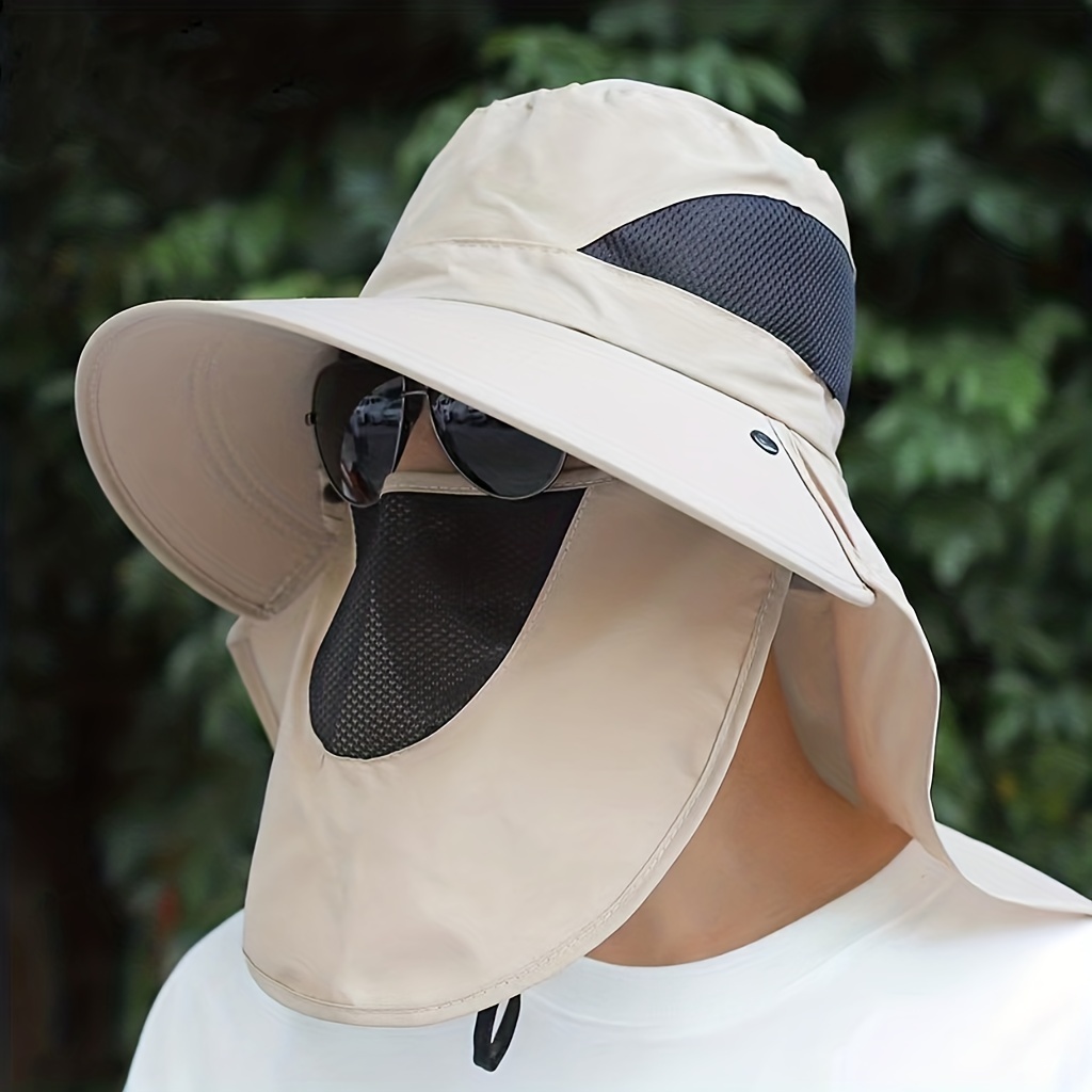 Sun Hat Mens Solid Color Sun Protection Hat Shawl Hat Neck Guard