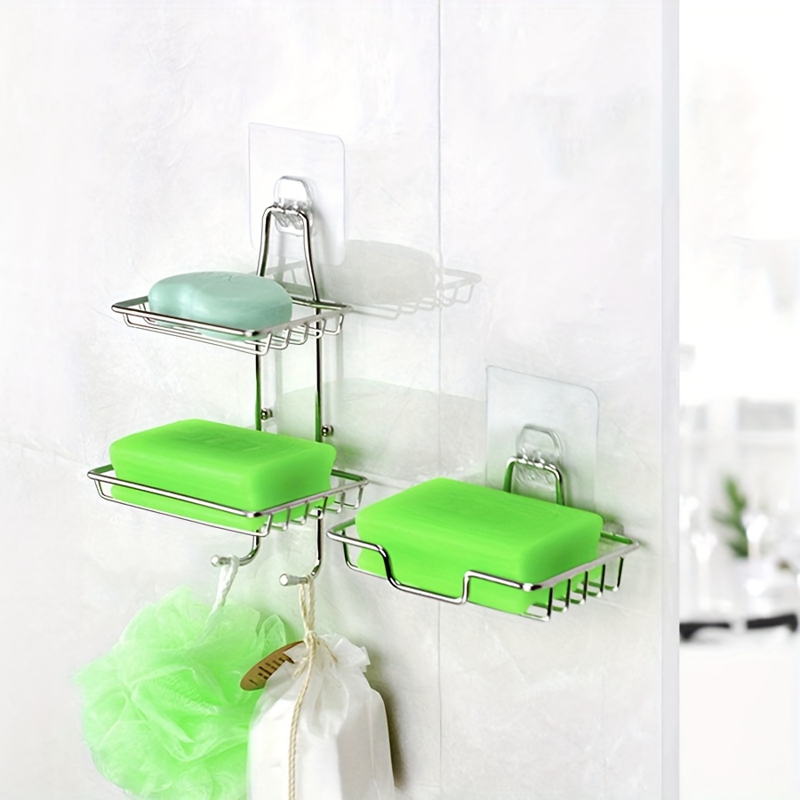 

1pc Wall Mounted Soap Holder, Stainless Steel Soap Rack, Drain Soap Tray, Double Layer Multifunctional Soap Storage Rack, Bathroom Accessories