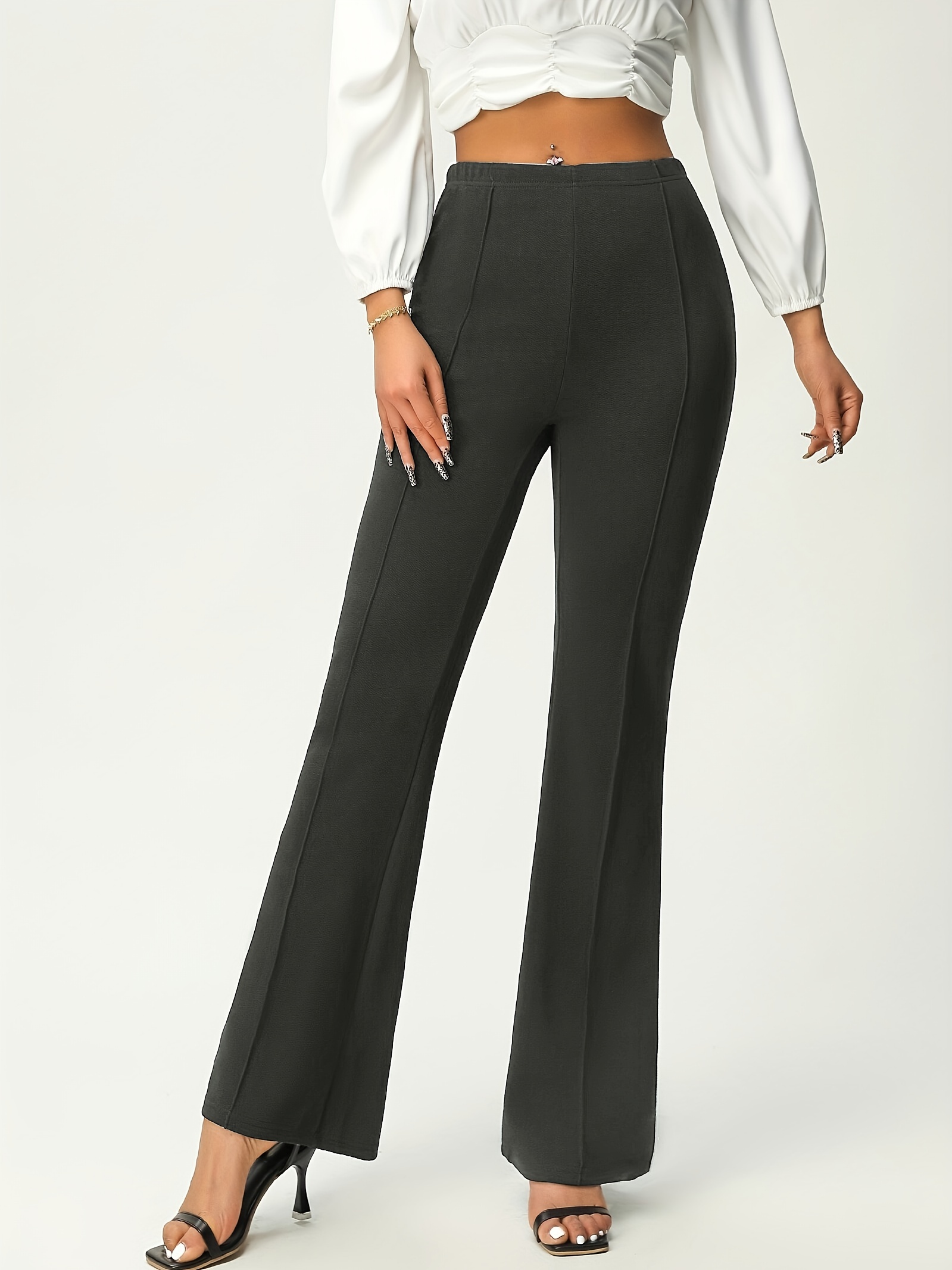 Women's Elegant High Waist Solid Long Pants Flare Dress Pants Office  Trousers