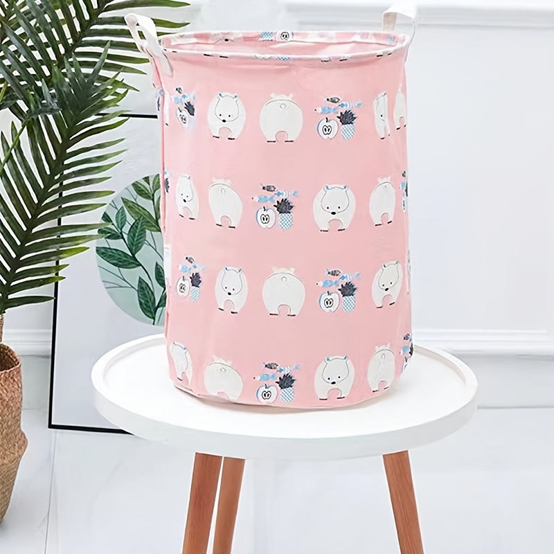 Large Round Storage Basket, Cute Collapsible Laundry Basket