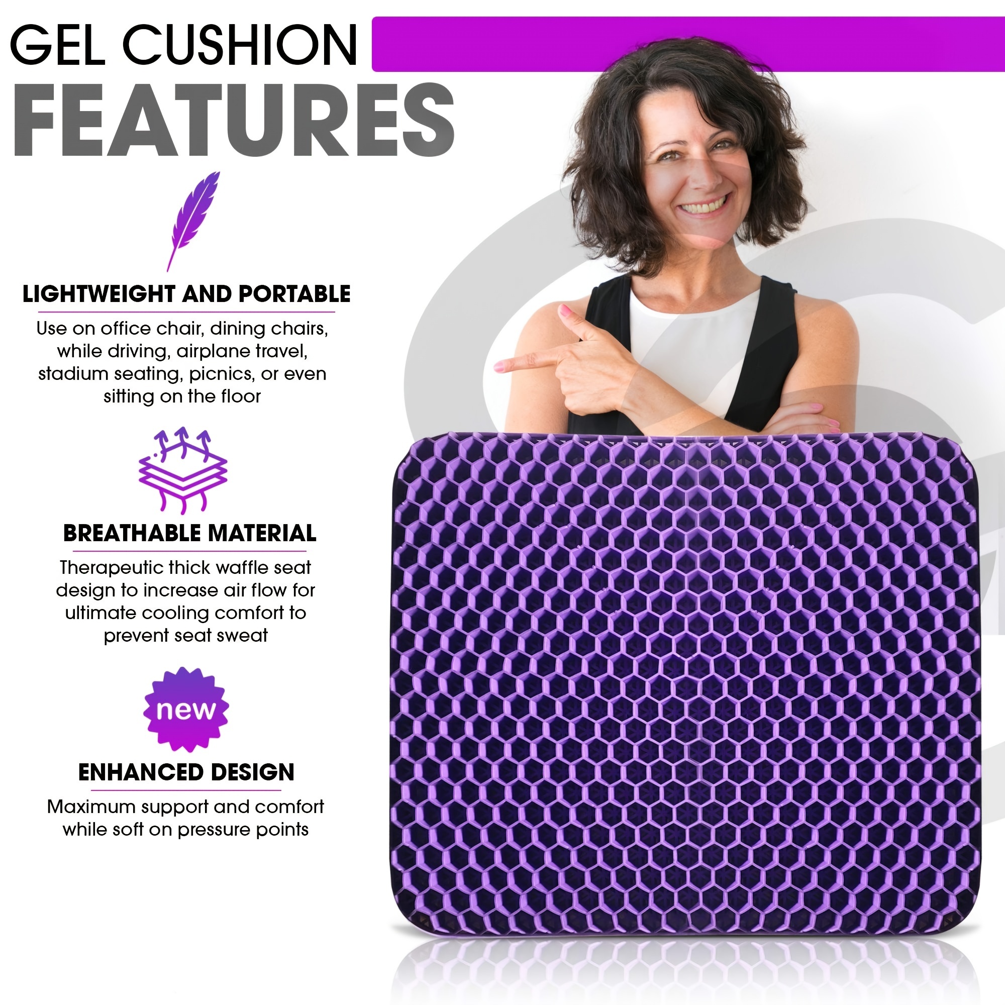 TPE Back Support Gel Grid Purple Tailbone Sciatica Pain Relief Seat Cushion  - China Purple Seat Cushion and Gel Seat Cushion price
