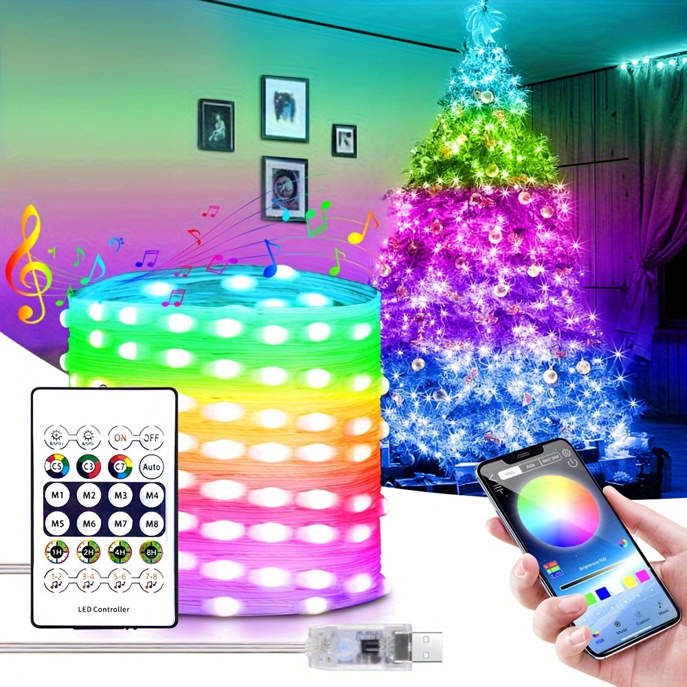 6 Ft Christmas Tree Decoration Light RGB LED String Lamp Bluetooth APP  Control and Remote Control 