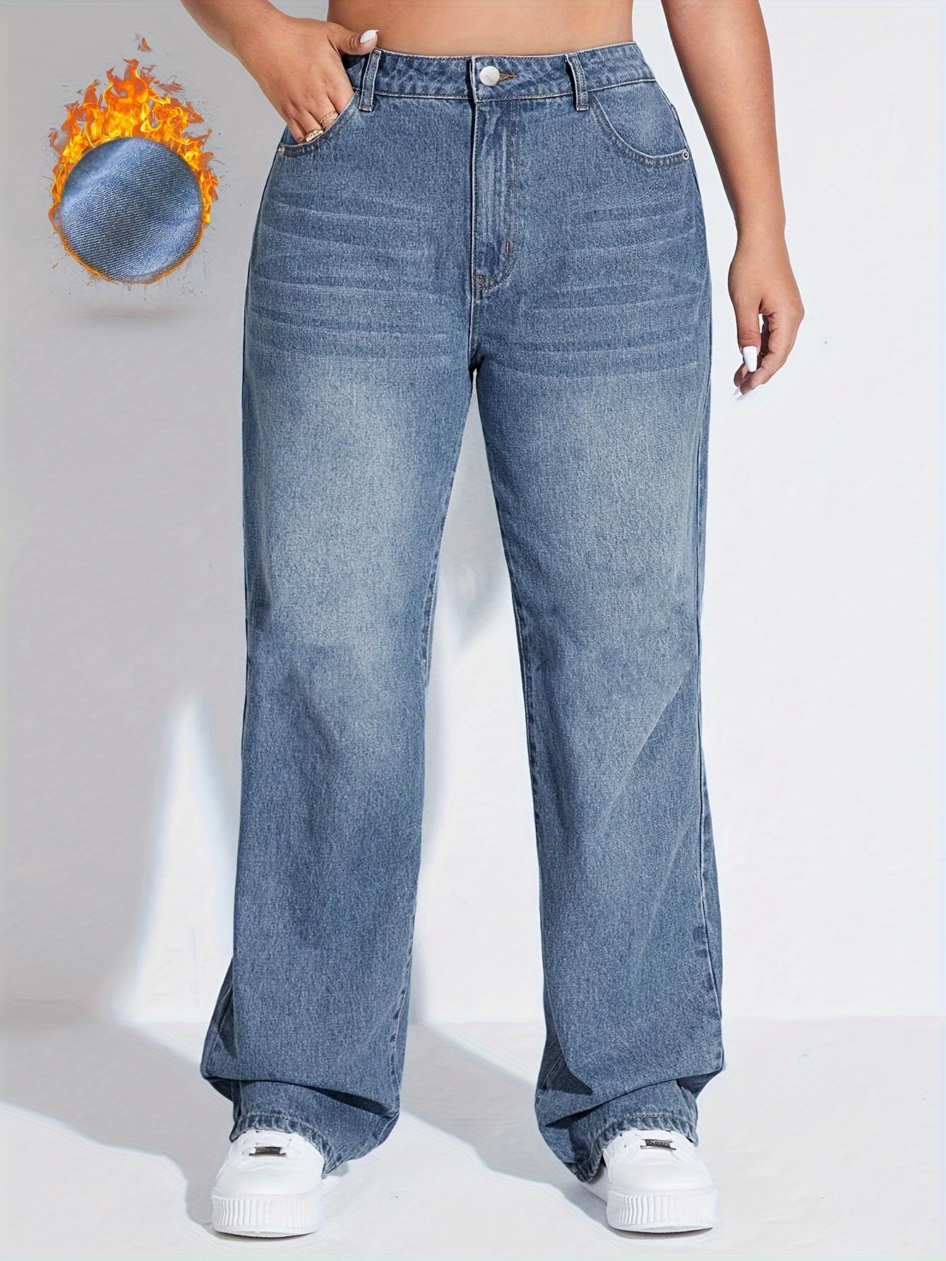 Plus Size Trendy Jeans Calças De Brim De Carga Largas De - Temu Portugal