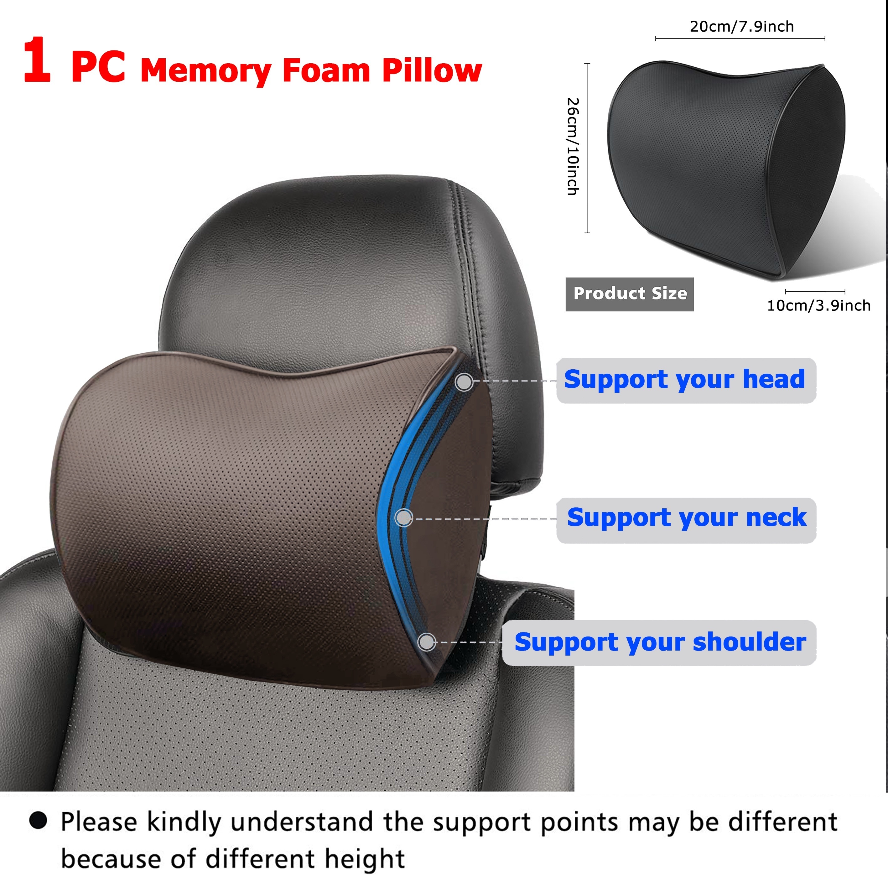 2 PC Neck Rest Pillow Headrest Adjustable Strap Driving Home Office Relieve Pain