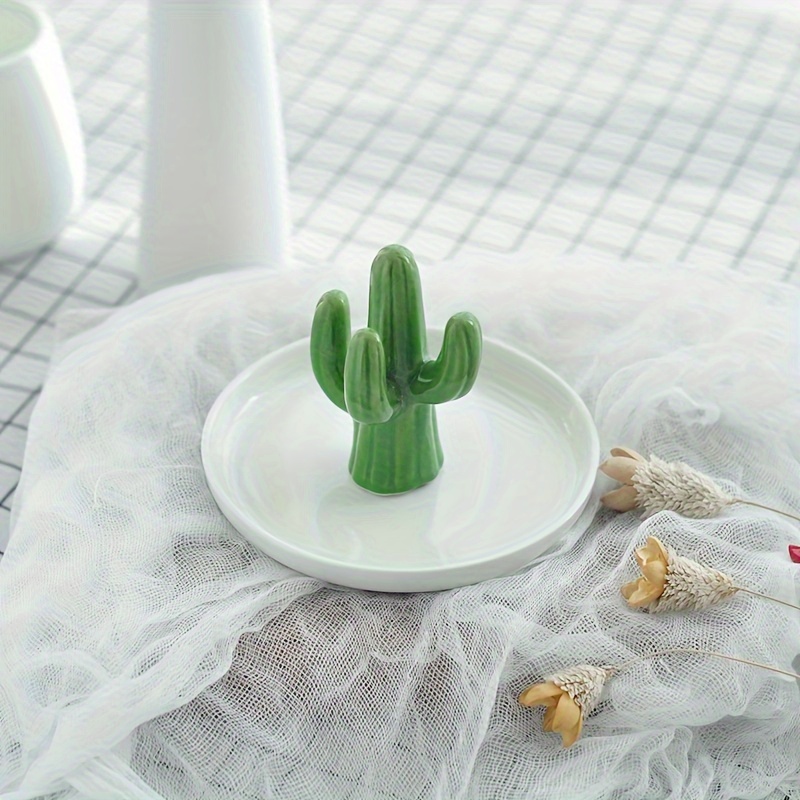 Gold-Tone Standing Cactus Ceramic Ring Holder - Expressions Jewelers