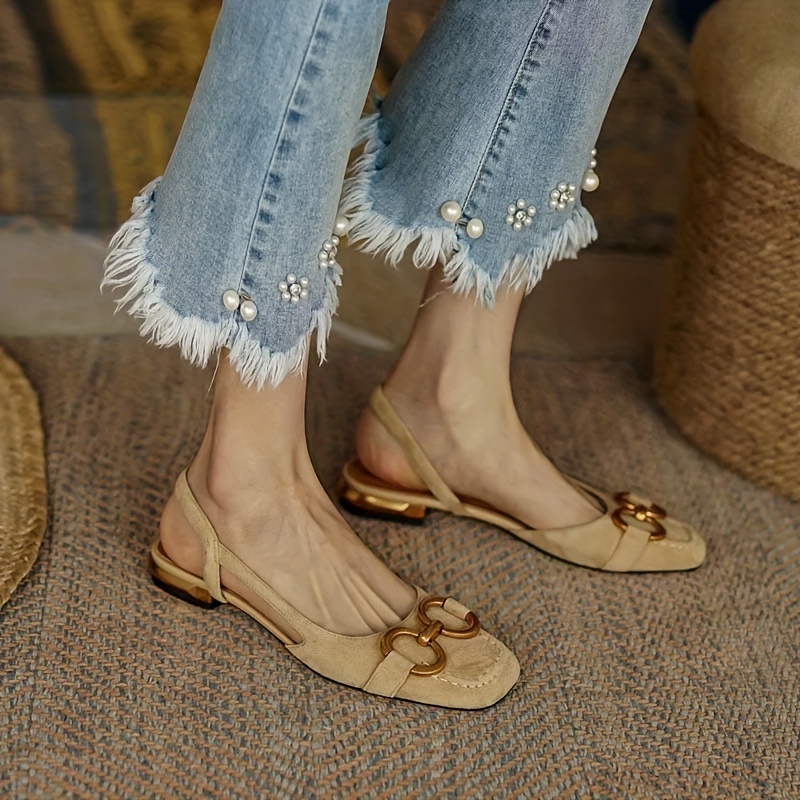 Sandalias planas con decoración de metal para mujer, sandalias