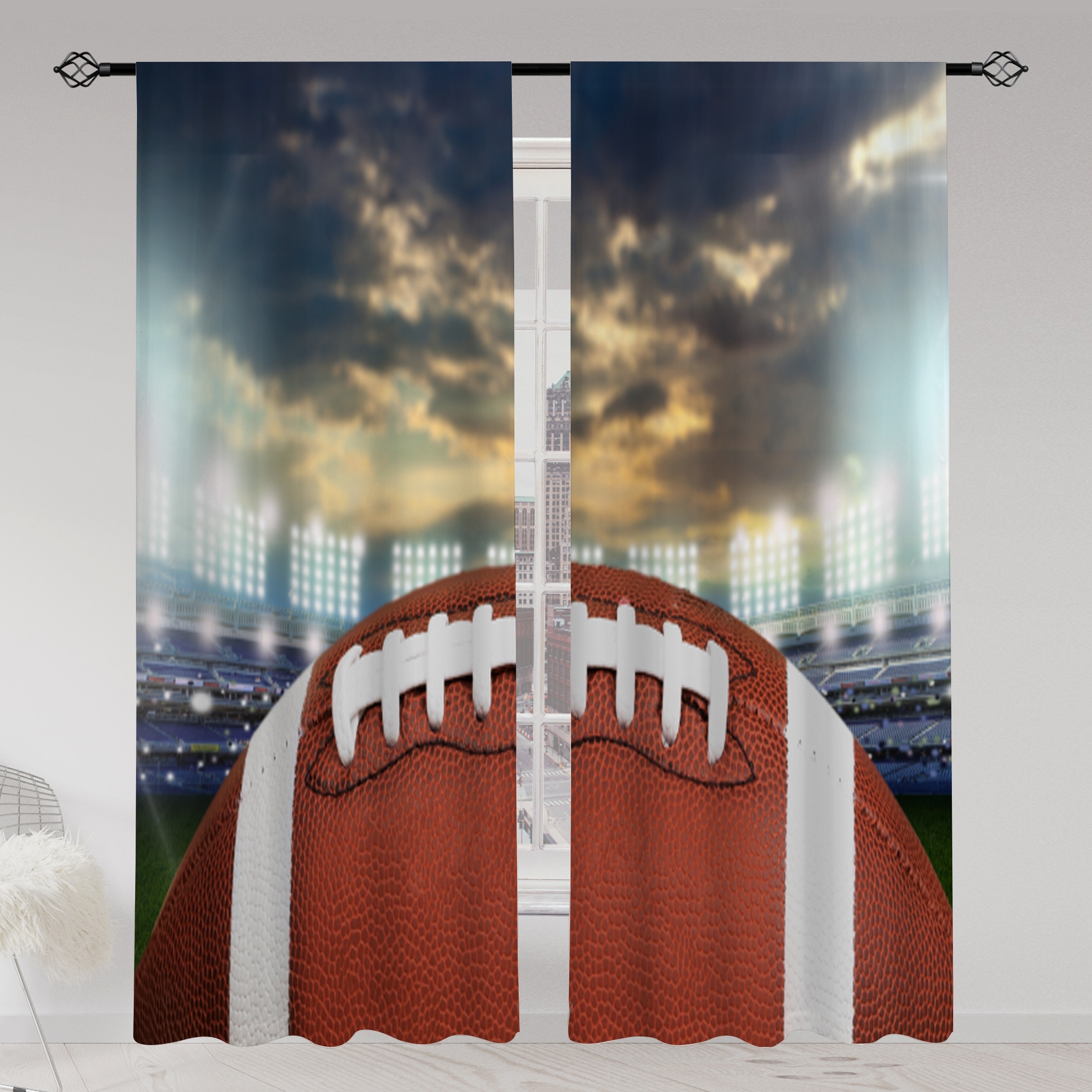 

2pcs, Waist Flag Rugby Stadium Printed Translucent Curtains, Living Room Game Room Bedroom Multi-scene Polyester Rod Pocket Decorative Curtains Home Decor Party Supplies