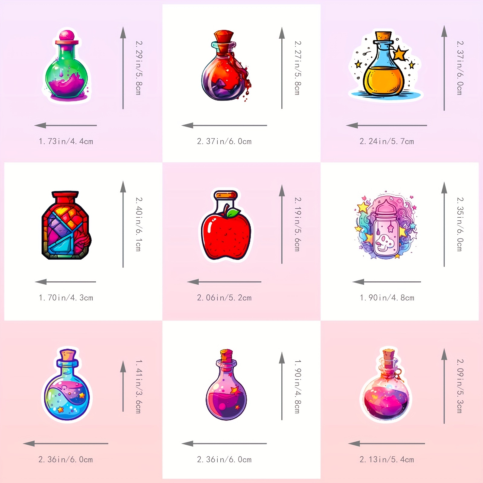 Collection of magic potions, fantasy stickers clipart