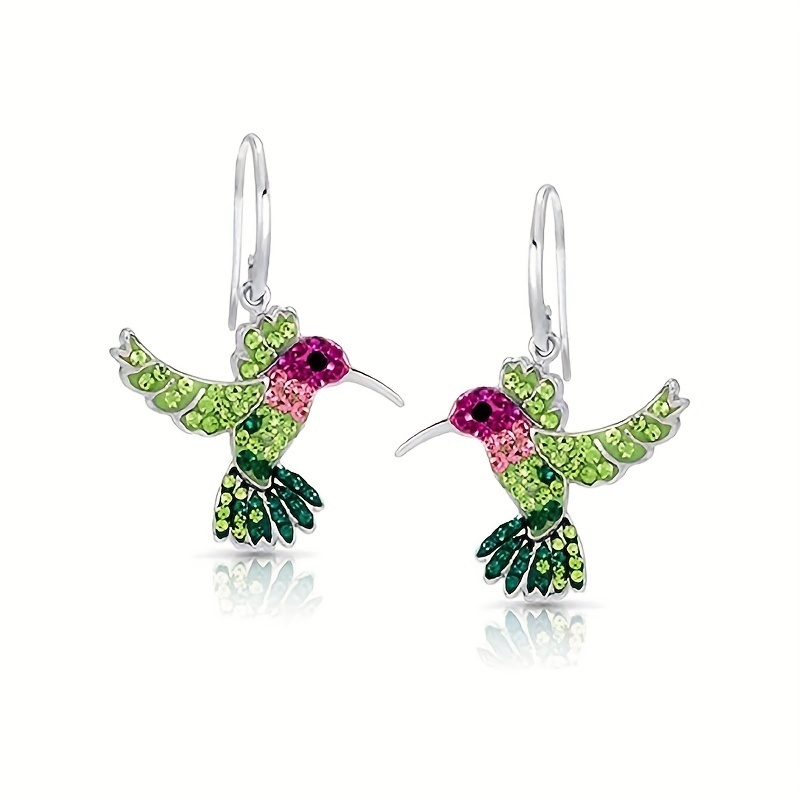 

Creative Colorful Hummingbird Inlaid With Shiny Rhinestone Dangle Earrings Simple Leisure Style Alloy Jewelry Exquisite Female Gift