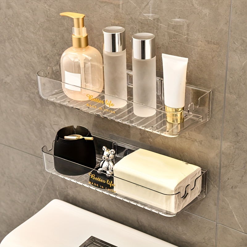 Punch-Free Plastic Bathroom Shelf Shower Shampoo Holder Storage Rack  Organizer 