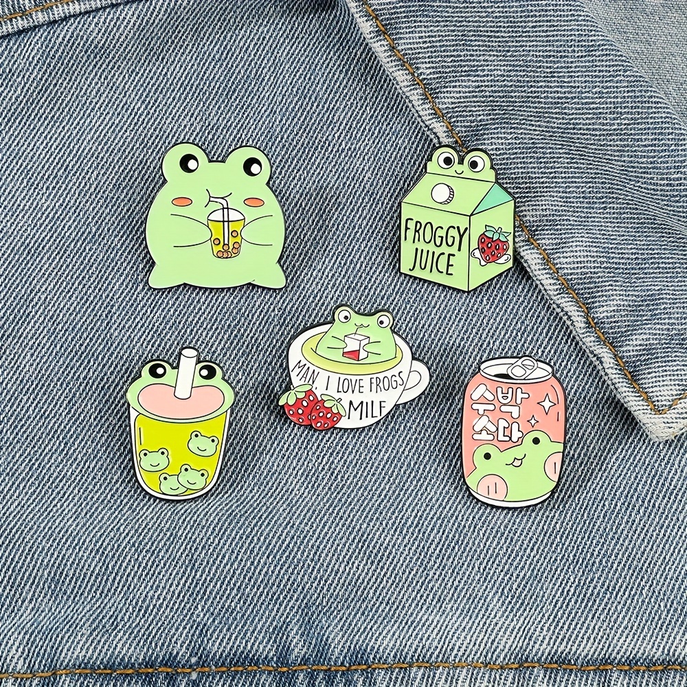 Cute Green Frog Enamel Pins Cartoon Froggy Drink Milk Lapel Pins  Accessories Jewelry Brooch for Woman Backpack Clothes Kids Gift