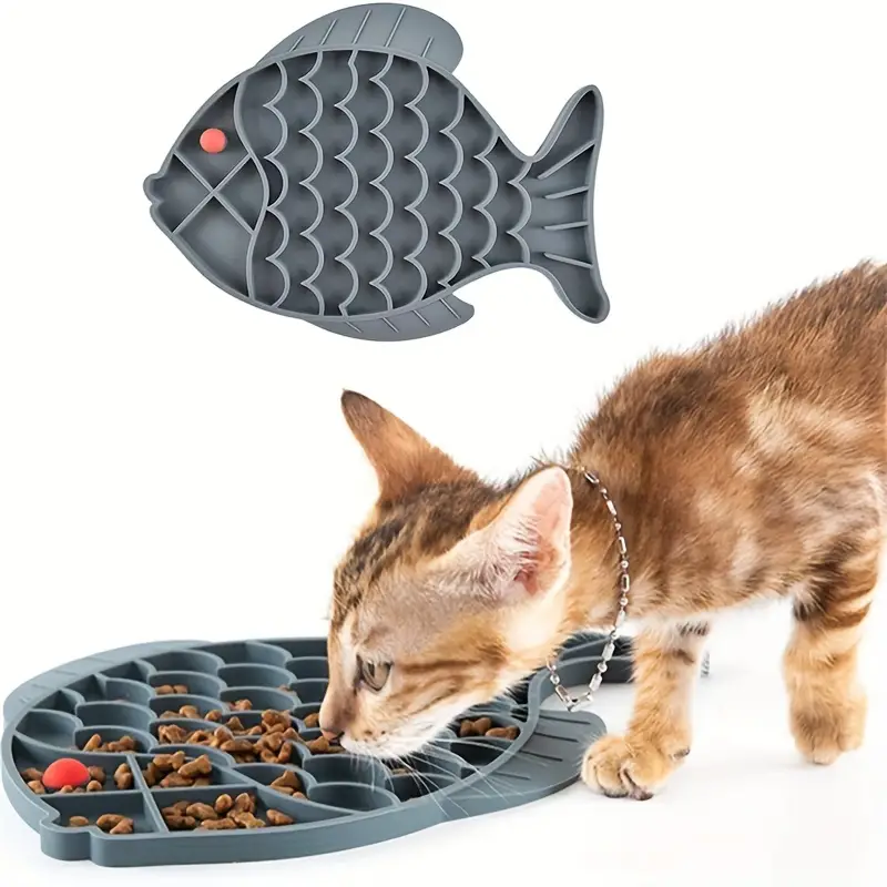 Cat Feeder Slow Feeder Cat Bowl Fish Shaped Silicone - Temu