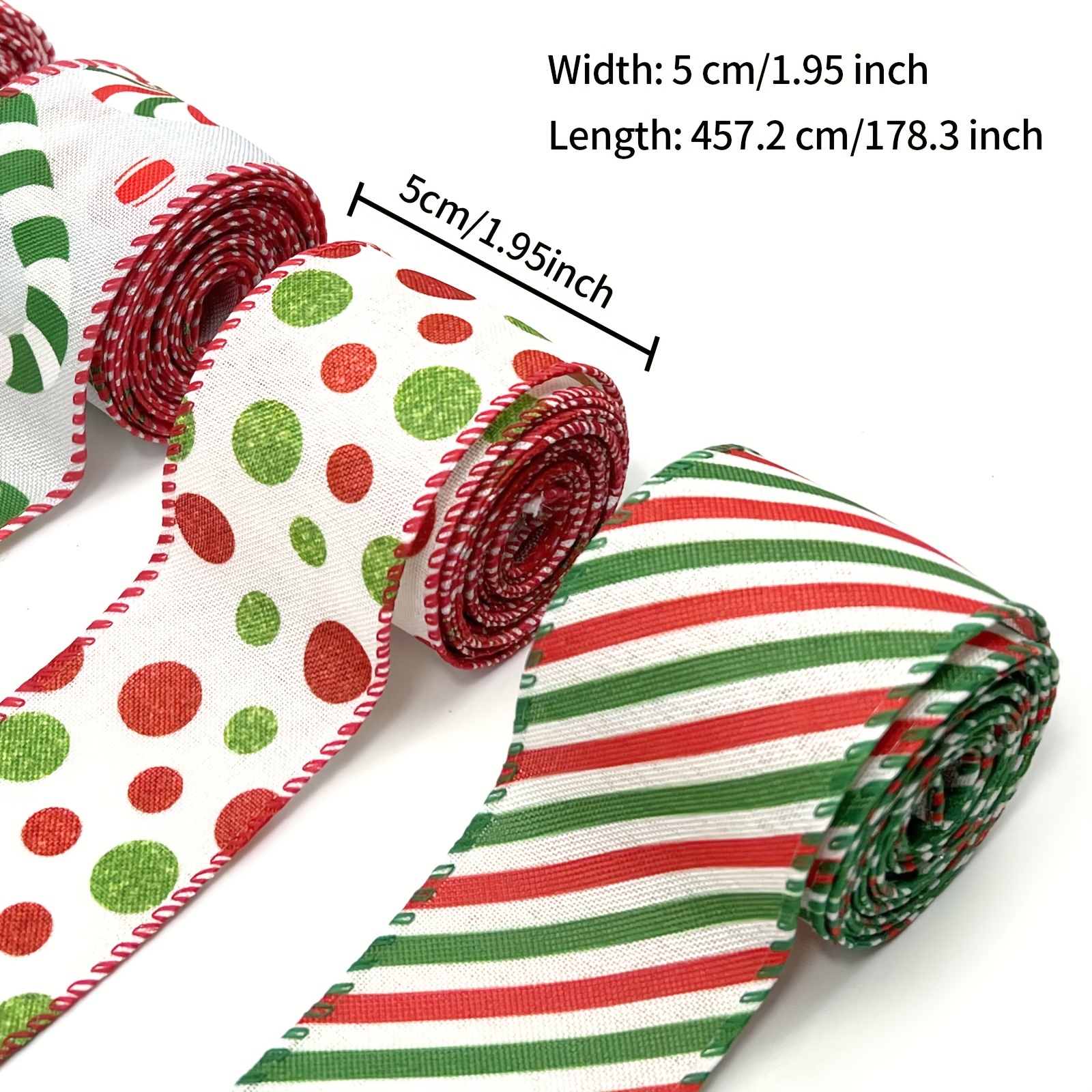 Wired Red & Green Dotted Stripes Christmas Ribbon (#40-2.5