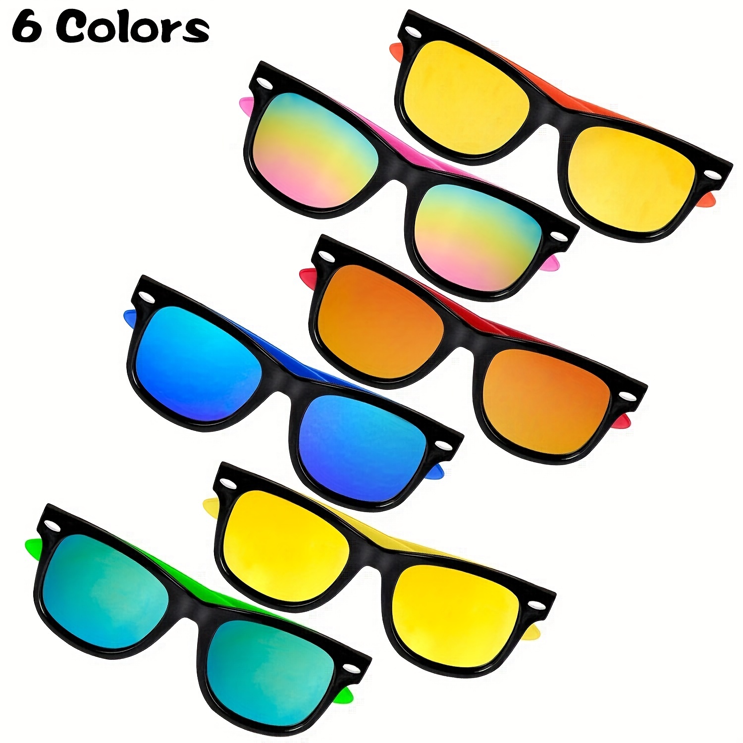 6 Pack Neon Party Sunglasses Bulk Kids Adults Unisex Retro Party Favours Supplies Sun Glasses