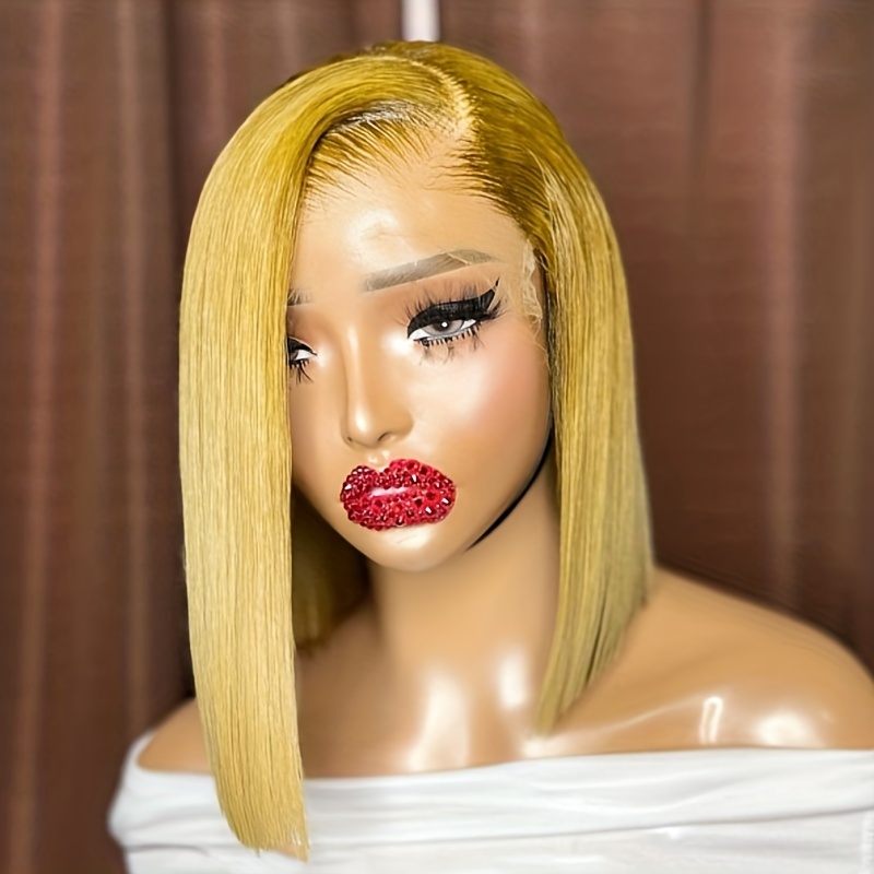 180 Density Honey Blonde Colored Bone Straight Bob Wig Human Temu