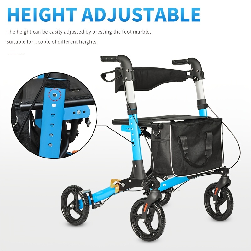 Four-Wheel Aluminum Alloy Mobility Walker, Portable Folding Hand Truck for the Elderly and Disabled, with Seating Option