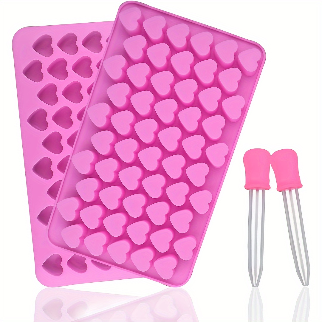 

2pcs Mini Heart Pendant Silicone Mold With 2 Droppers, Ice Tray Heart Mold, Fondant Heart Mold, Mini Heart Mold For Baking, Chocolate Cake, Valentine's Day Gift (pink)