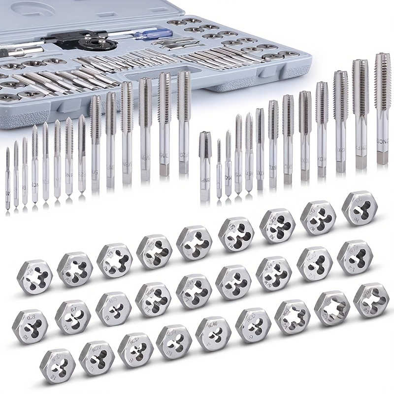 Master Hex Tap And Die Set Sae Inch And Metric Sizes Use Industrial Grade  Gcr15 Bearing Steel Construction For Coarse And Fine Threads Tools Temu