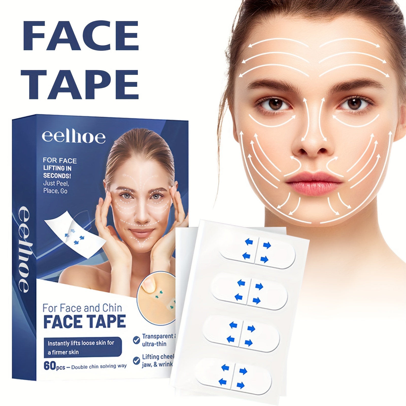 Face Lift Tape Invisible, Face Tape Lifting, 100 Pcs Facelift Tape For Face  Invisible , Instant Neck Facial Lifting Tape Stickers With String For Neck
