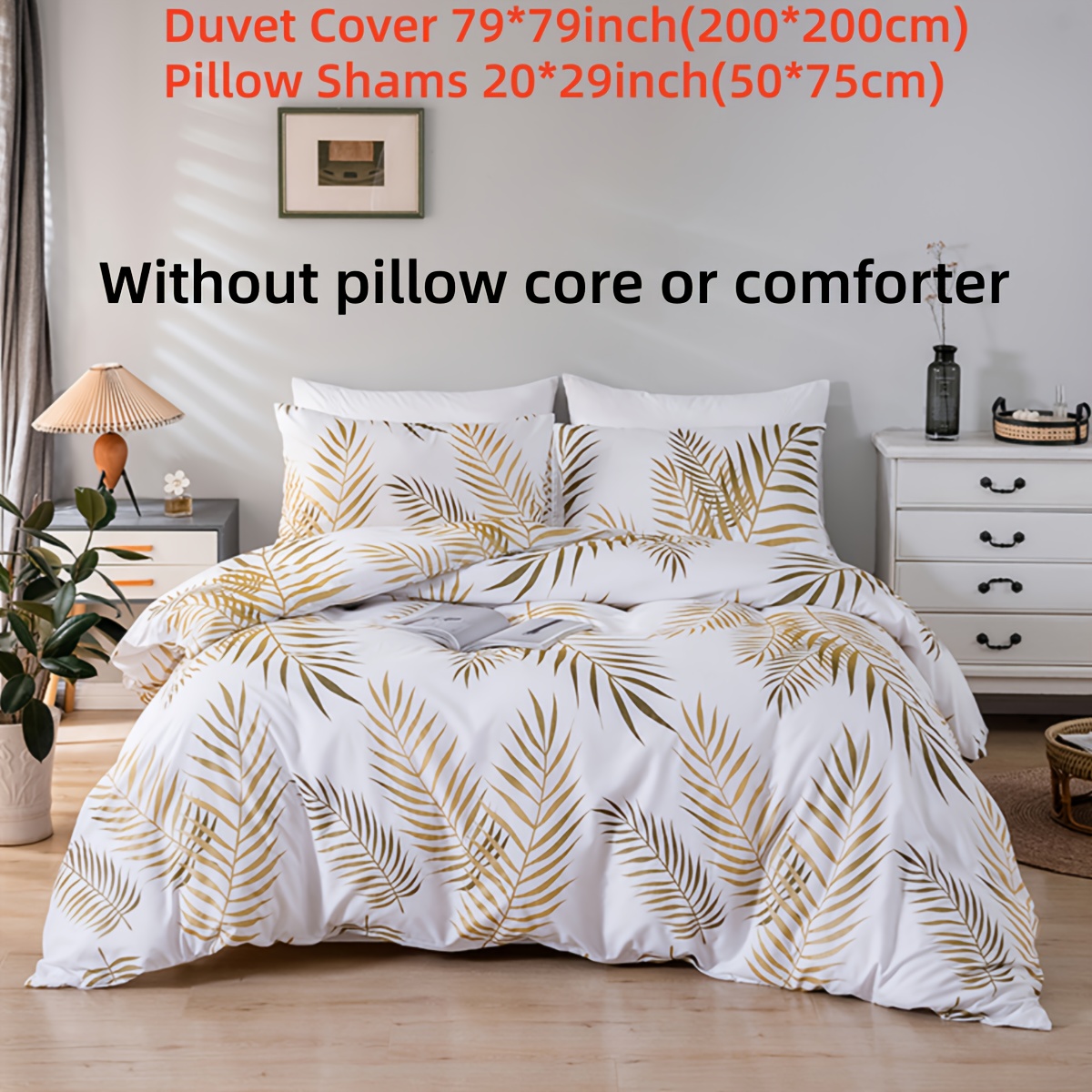 TEMU 1 Set Polyester Leaf Print Duvet Cover Pillowcase 2/3pcs Set Skin-friendly Soft Without Duvet Insert
