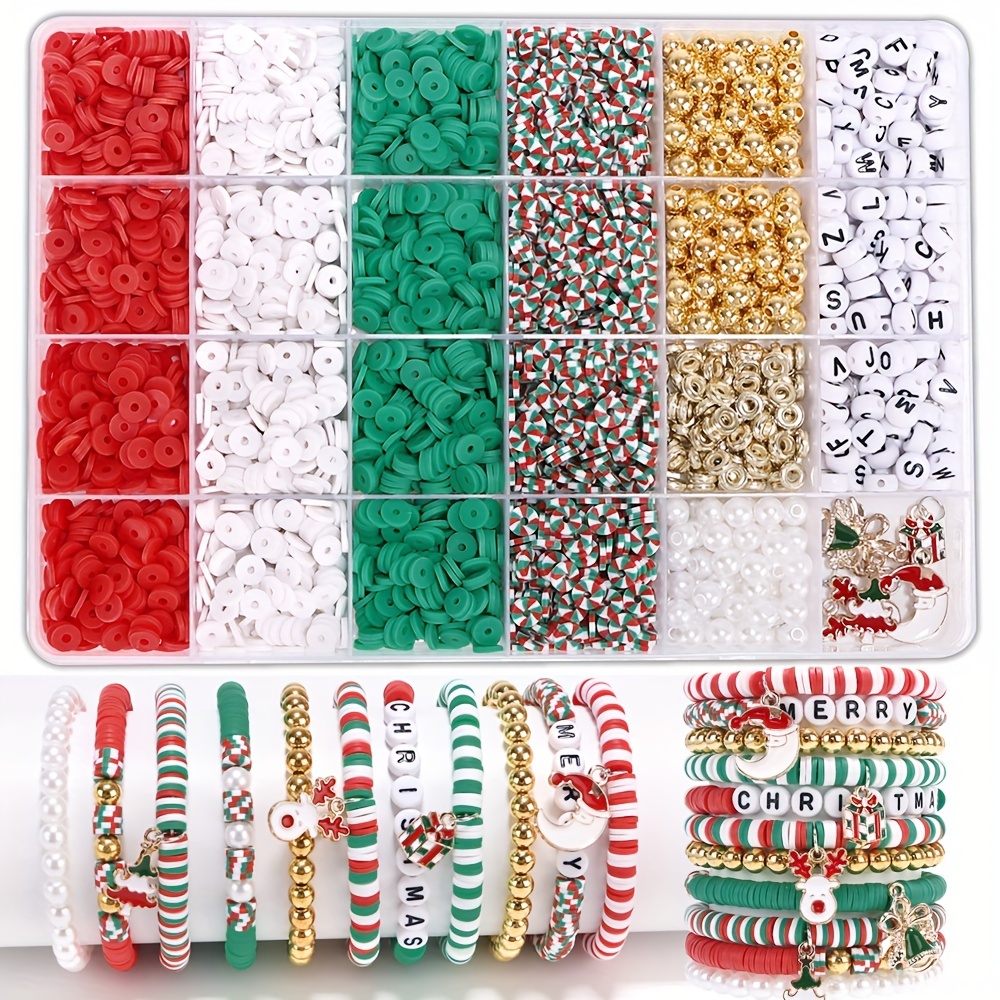 1box of Christmas Clay Beads Bracelet Kit Christmas Letter Bracelet Making  Kit For Girls Round Letter Beads Charms Red White Green Clay Beads Kit For  DIY Jewelry Making