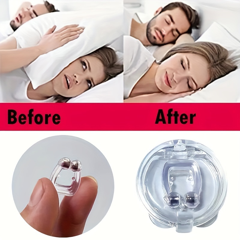 4 Uds dispositivo antironquidos magnético tapón antironquidos de silicona  bandeja con Clip para la nariz ayuda para dormir dispositivo de protección  para la Apnea con funda
