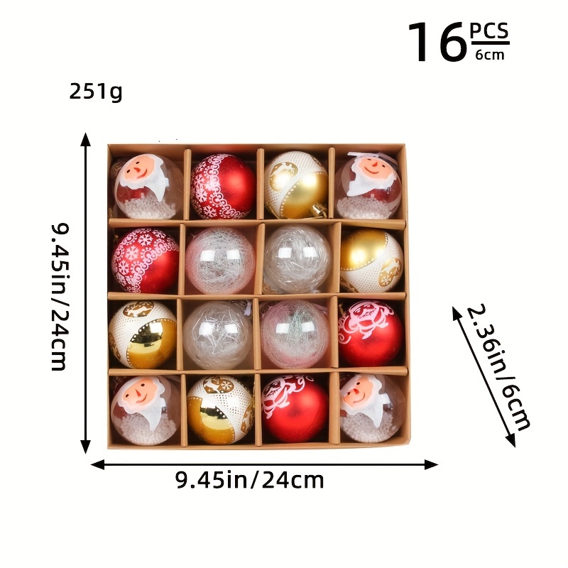 16 Bolas De Navidad Rojas Y Blancas - 6 Cm, 7 Modelos Diferentes, Plástico Irrompible, Con Ganchos