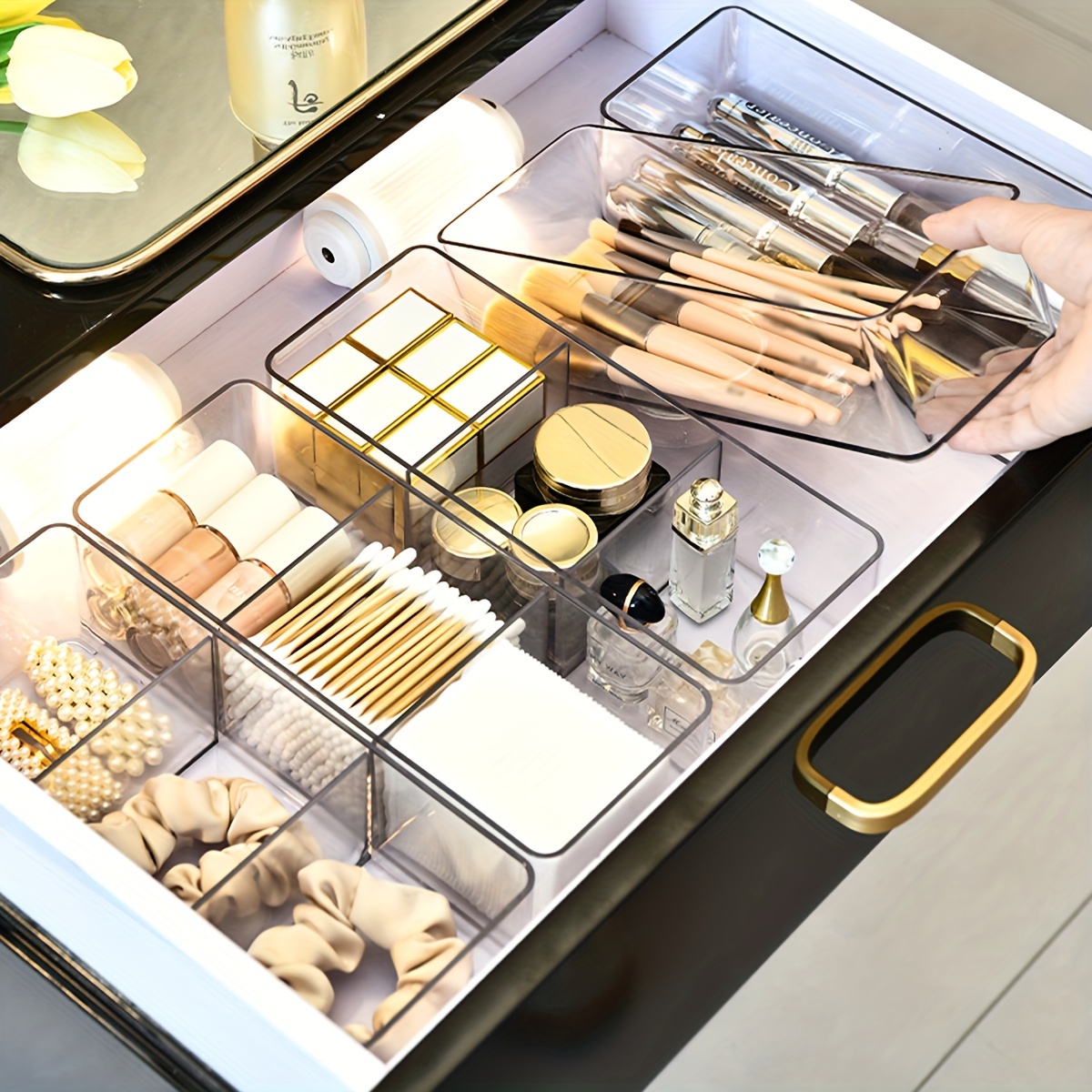 Clear Kitchen Drawer Organizer Set Drawer Grid Storage Box - Temu