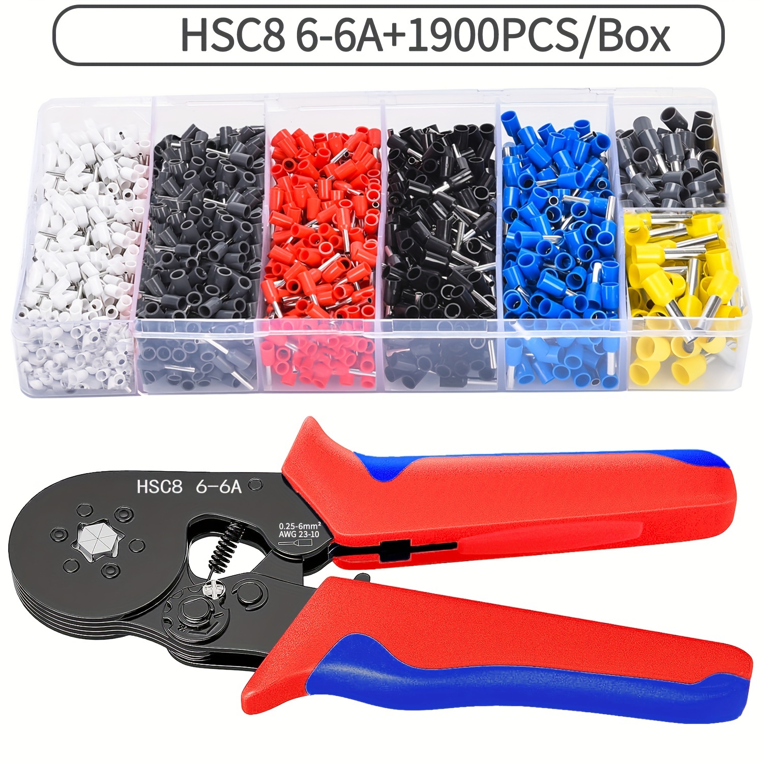 Ferrule Crimping Tool Kit, Ferrule Crimper Plier (AWG23-10),  Self-adjustable Ratchet Crimping Tool Kit for Ferrules Connectors Pin  Terminals Cable End