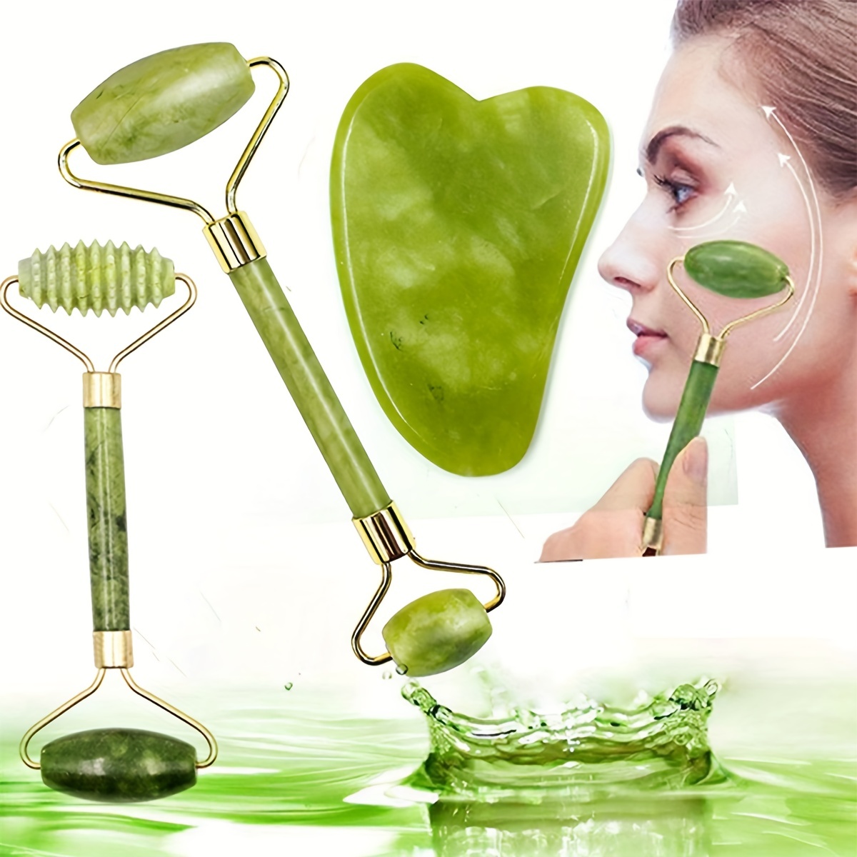 

Jade Roller & Gua Sha Set - Dual-head Facial Massage Tools For Skin Care, Puffiness Relief & Lymphatic Drainage - Portable Beauty Routine Enhancers