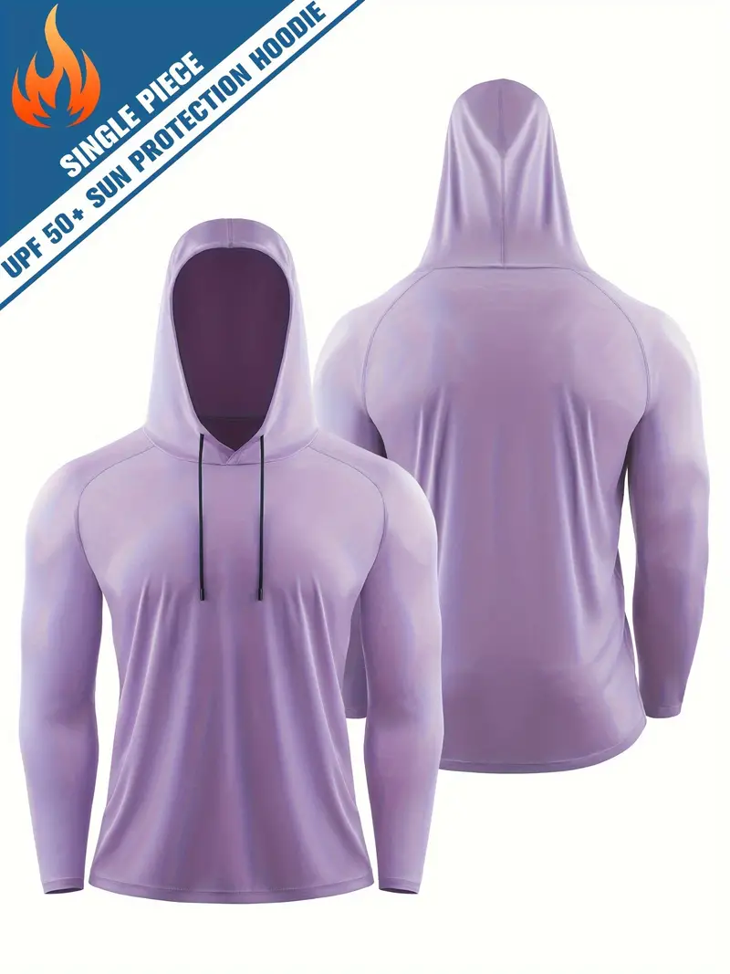 UPF 50+ Men's Hooded Athletic Shirt For Sun Protection During Outdoor Activities