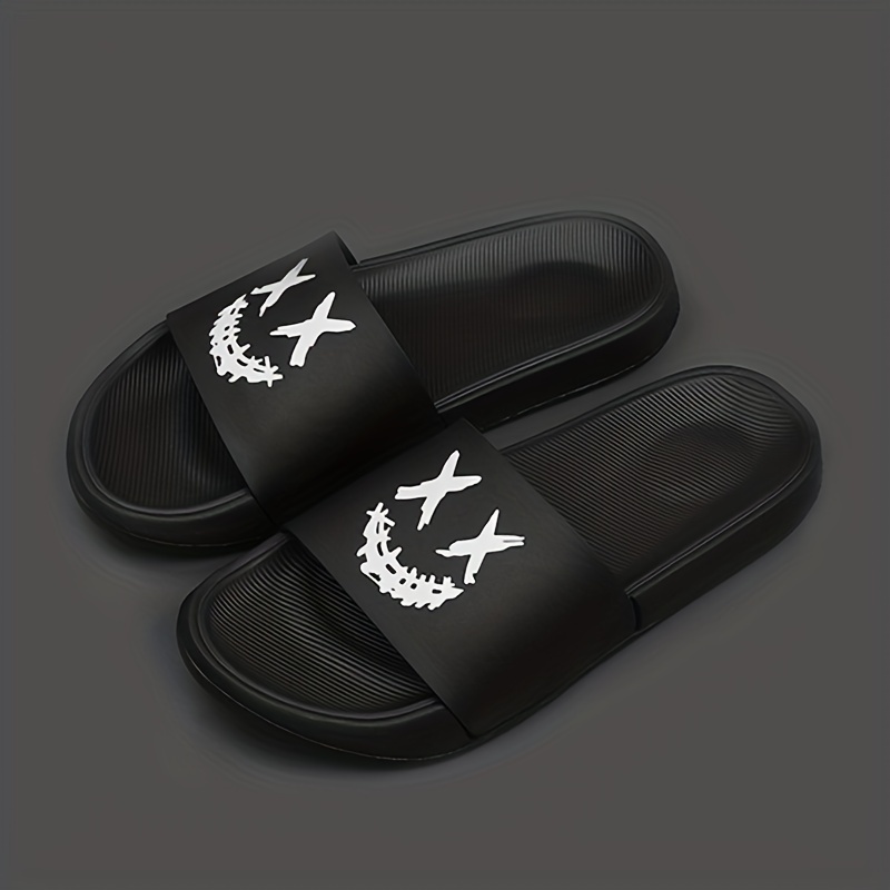 Men's Smile Print Slides Non Slip Slippers