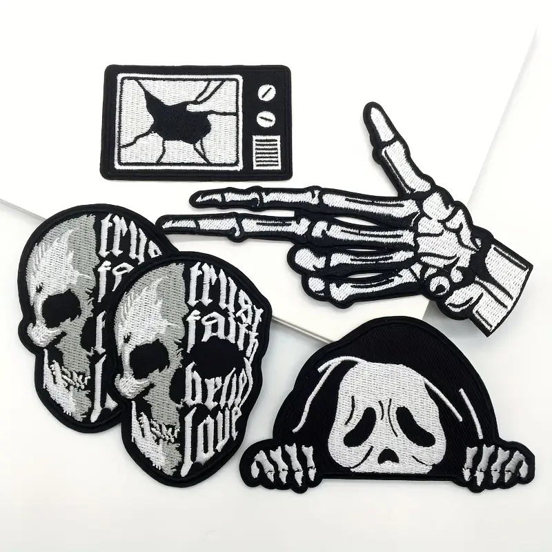 Punk Patches Embroidered Appliques For Clothing Black And - Temu