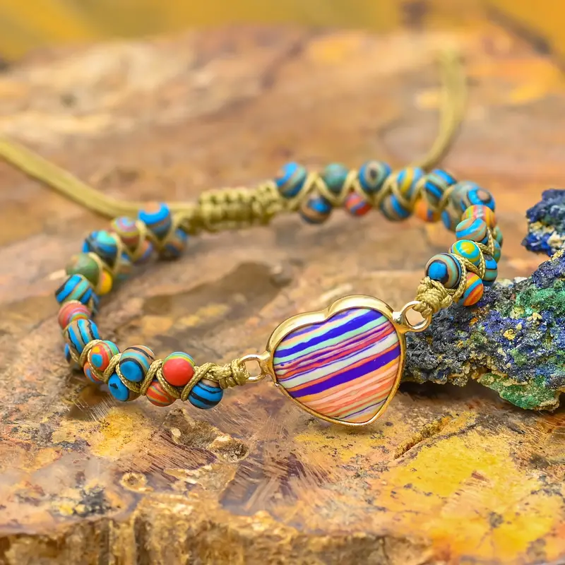 Colorful Love Heart Pine Charm Braided Handmade Mexican Bracelet Friendship  Beads Bracelet Yoga Meditation Hand Decoration Jewelry