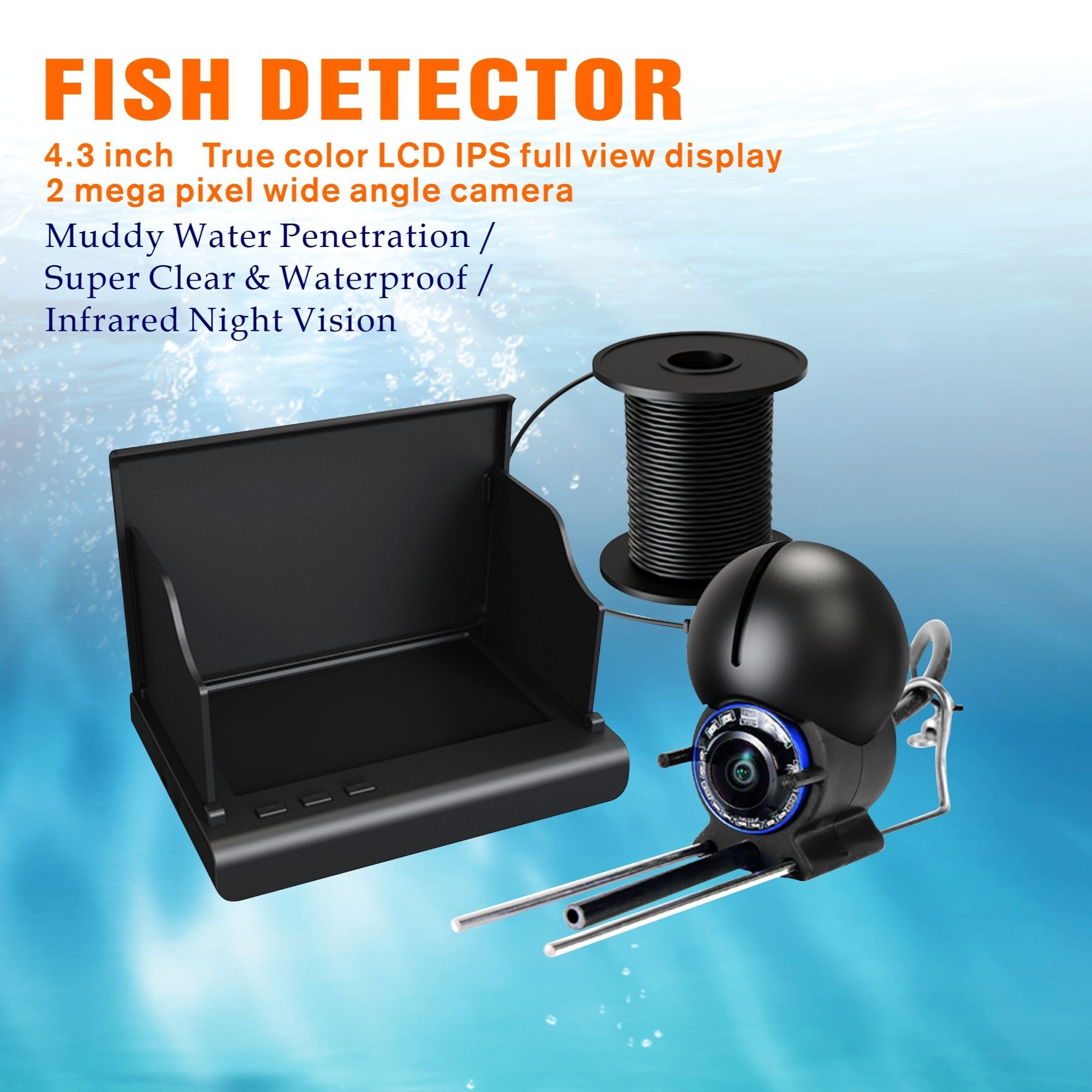 1500LUX Underwater Fishing Camera With Infrared LED, 4.3 Inch IPS Monitor,  And 30m/98.4ft Cable - Capture Clear Images And Videos Of Fish And Underwat