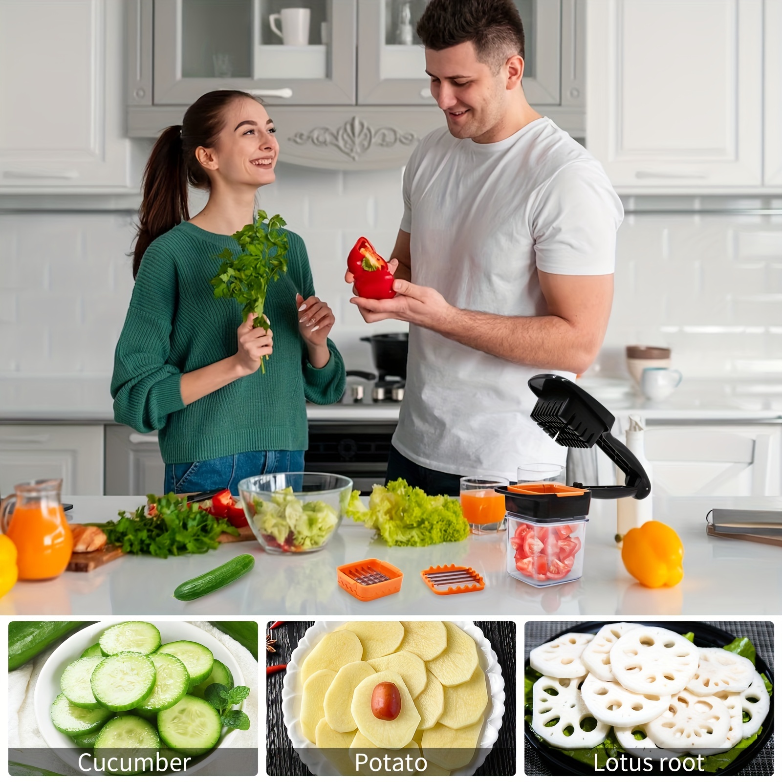  Vegetable chopper with Container, Onion Cutter, Multifuctional  15 in 1 Food Chopper, Chopper Vegetable cutter, Veggie Chopper With 10  Blades, Salad Chopper, Good Helper in Kitchen, White: Home & Kitchen