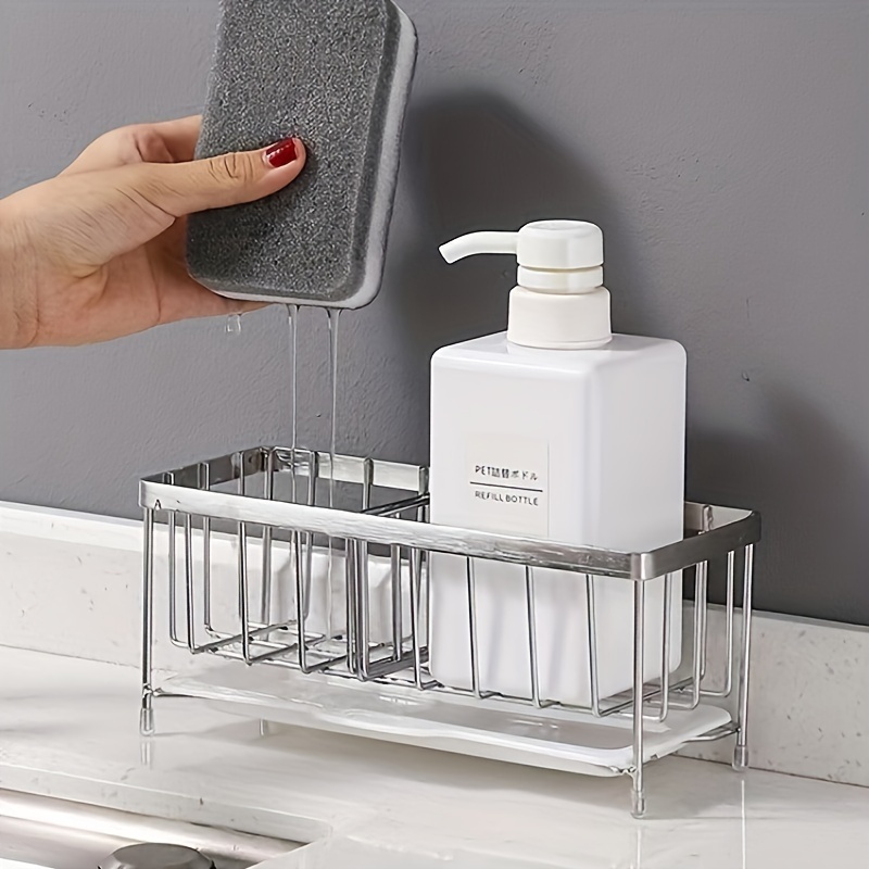 Sink Sponge Rack, Hand Sanitizer Bottle Storage Basket, Soap Sponge Drain  Rack, Countertop Multifunctional Sink Caddy Organizer, Sink Sponge Holder  With Drying Tray, Bathroom Accessories - Temu