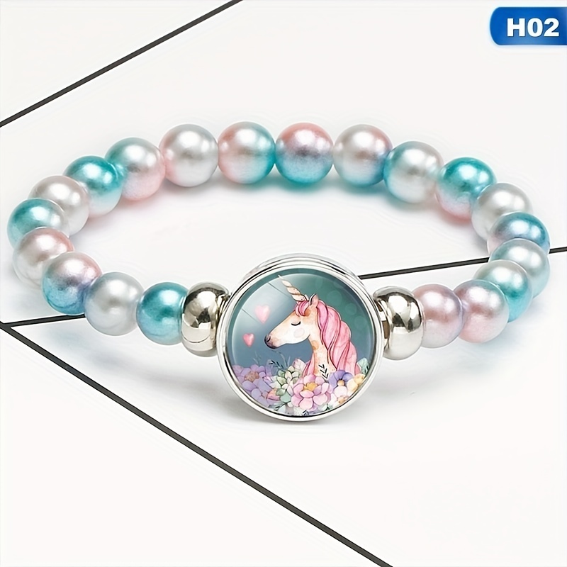 New Fashion 12 Styles Rainbow Unicorn Glass Beads Bracelets & Bangles For  Kids Girls Party Accessories Gifts