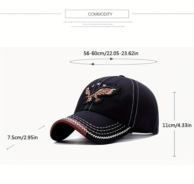 1pc Unisex Sunshade Breathable Baseball Cap With Eagle Embroidery For Outdoor Sport, Ideal choice for Gifts details 1