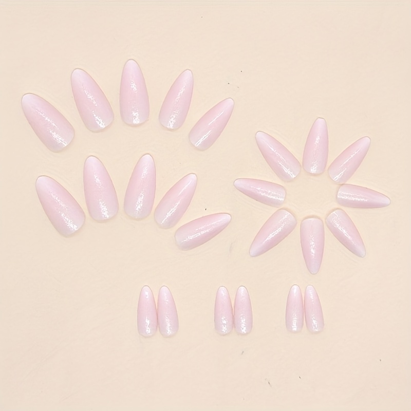 24pcs Pink Glitter Press On Nails Full Cover False Nails for Women
