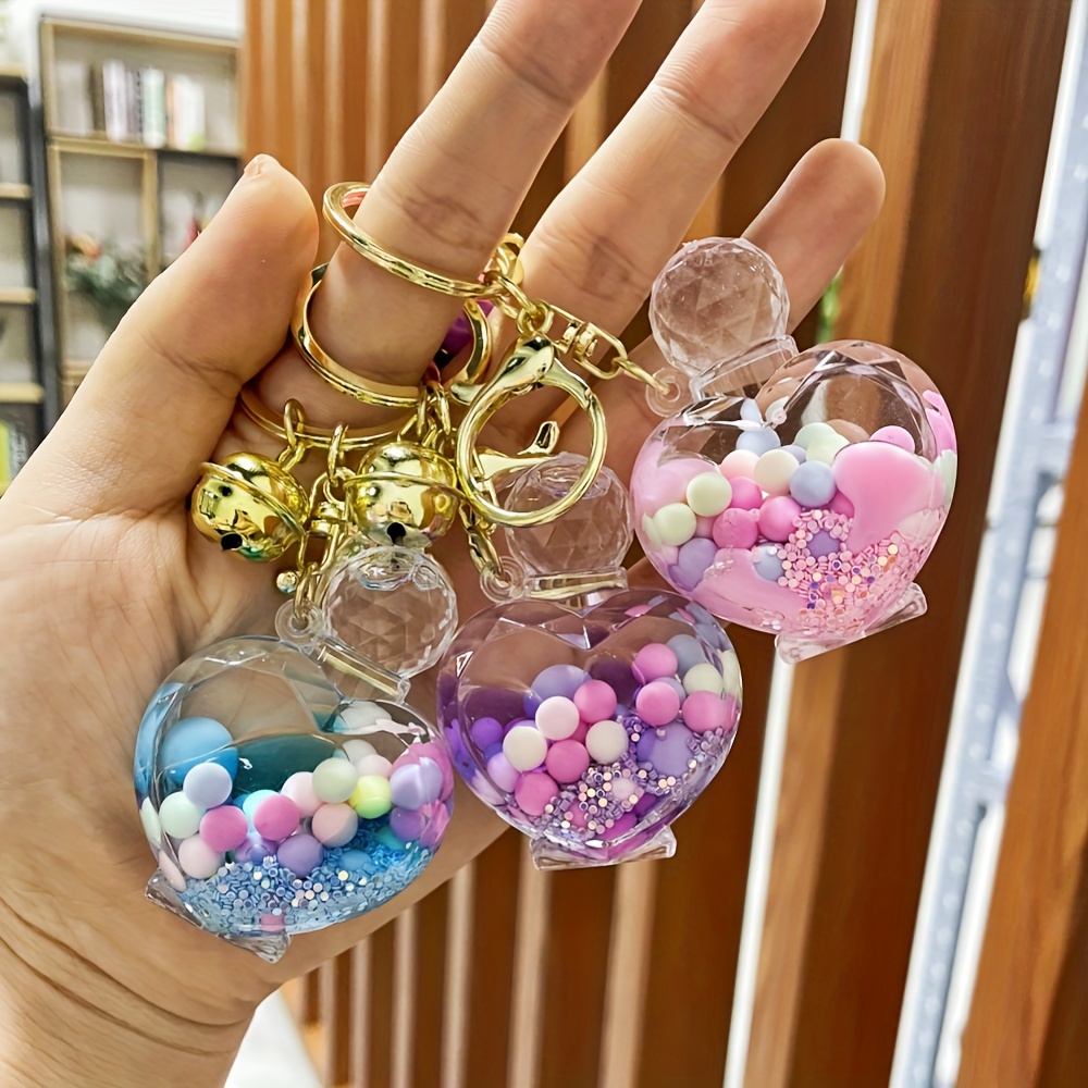 1pc Cute Creative Letter Alphabet Keychain Crystal Acrylic Liquid Keychain Women Key Chains Ring Car Bag Tassels Pendent Charm Gift Accessories,Temu