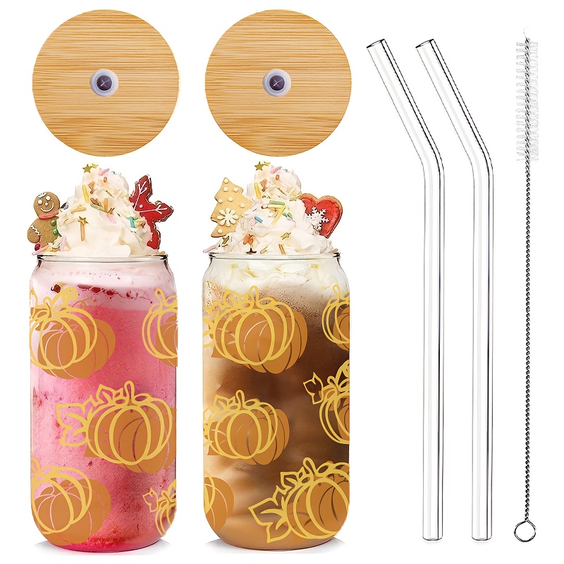 Pumpkin Pattern Drinking Glasses With Lid And Straw, Heat Resistant High  Borosilicate Glass Can Shaped Water Cups, Iced Coffee Cups, For Beer,  Juice, Milk, Birthday Gifts, Drinkware, Halloween Decor, Thanksgiving Decor  