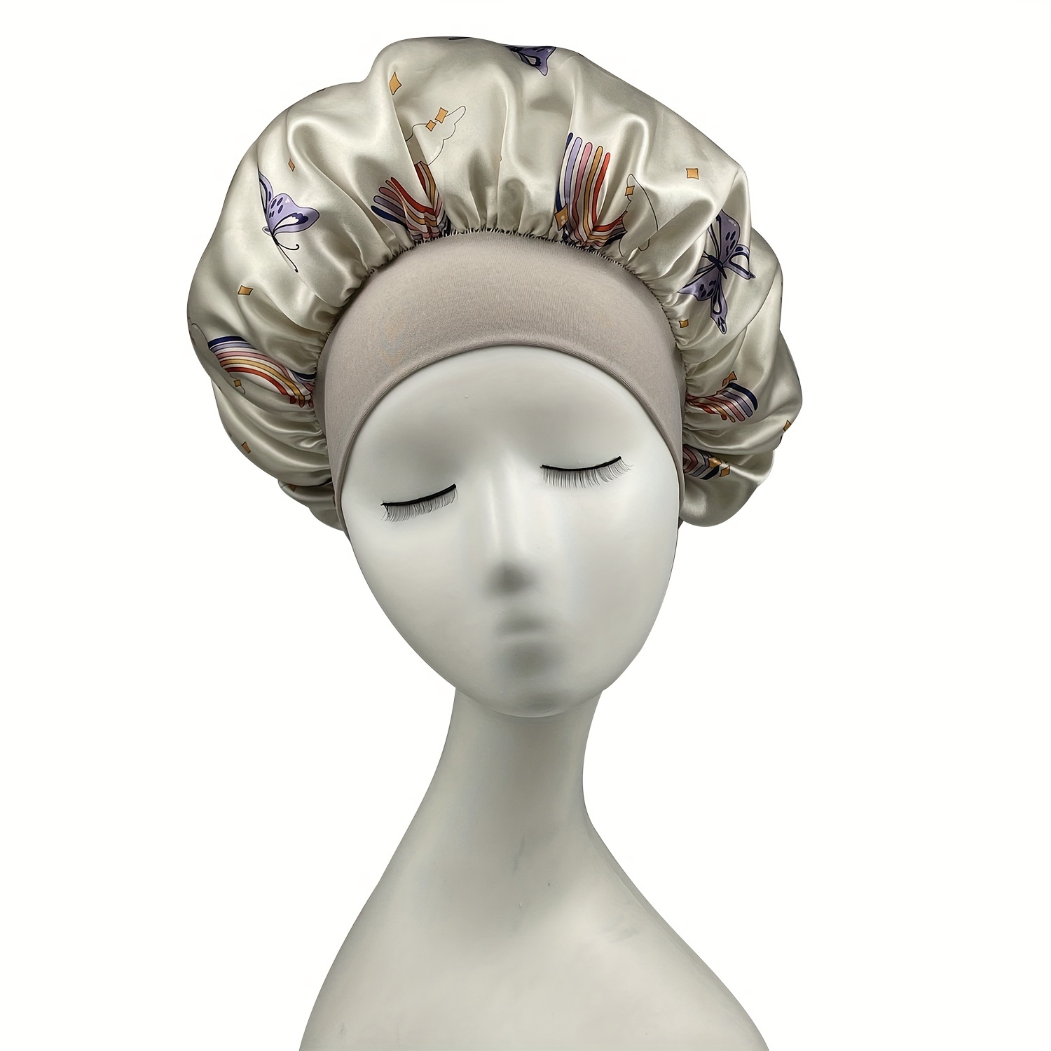 Rainbow Butterfly Print Bonnet Y2K Gray Shower Cap Lightweight Satin Head  Wrap Elastic Turban Hats Women Sleeping Cap
