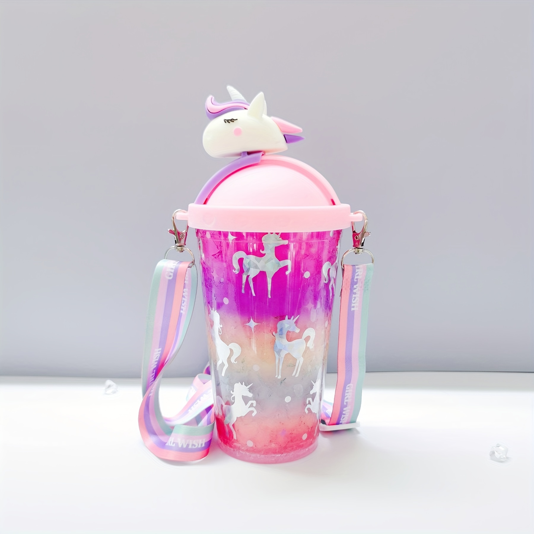 Cartoon Unicorn Tumbler With Lid And Straw Double Walled - Temu