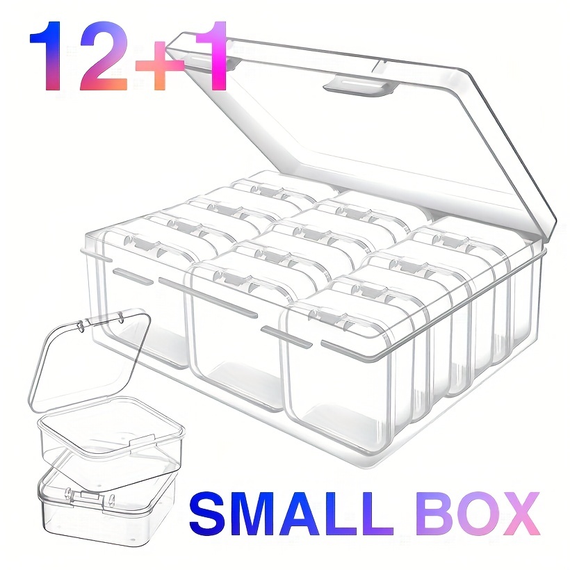 12pcs+1pc Mini Clear Plastic Beads Storage Box, Small Empty Organizer Box  With Hinged Lid For Storage Of Small Items, Jewelry, Hardware, DIY Art Craft