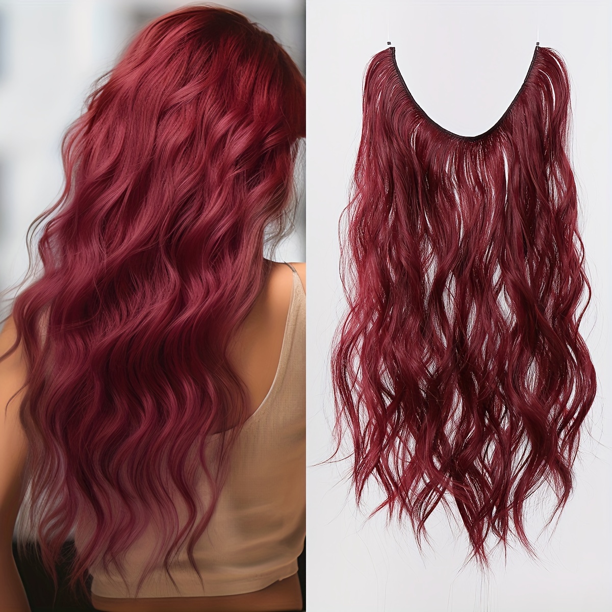 Long Curly Wavy Hair Extensions 55-88 cm Invisible Wire for Women