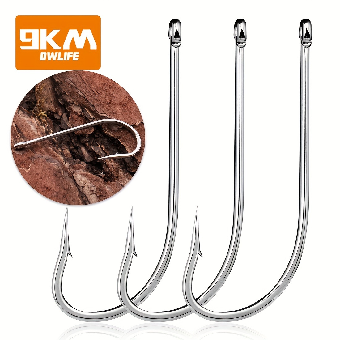 9KM 50pcs Inline Fishing Hook Sets with Split Rings Forged Eyed Hooks  Saltwater