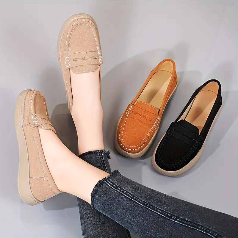 Women's Solid Color Flat Loafers Comfortable Slip Low Top - Temu Canada