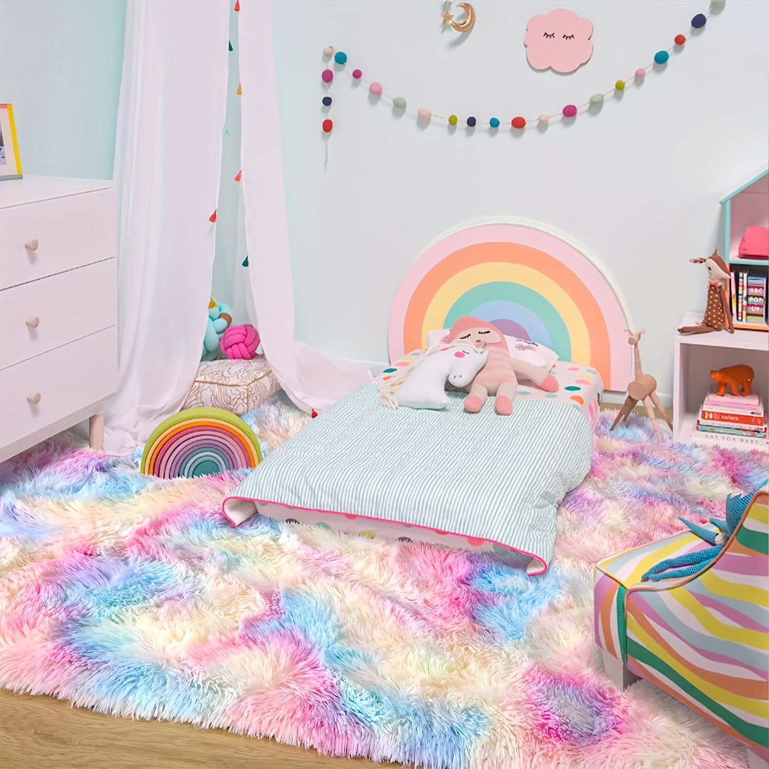 Tappeto per bambini con fantasia arcobaleno 150x80cm