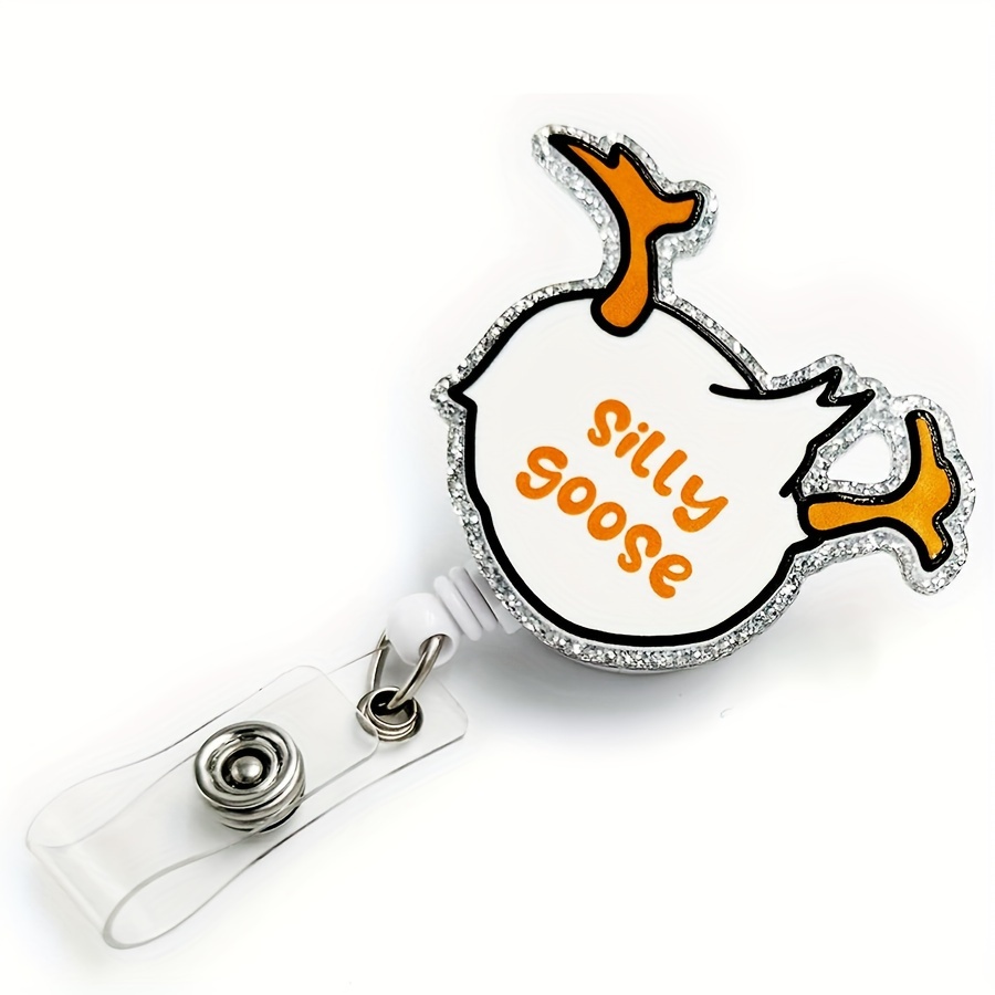 Badge Reel Retractable with ID Clip Goose Badge Reel Holder Funny Cute Acrylic Badge Accessories for Nurse Office Worker Teacher Students Woman Men